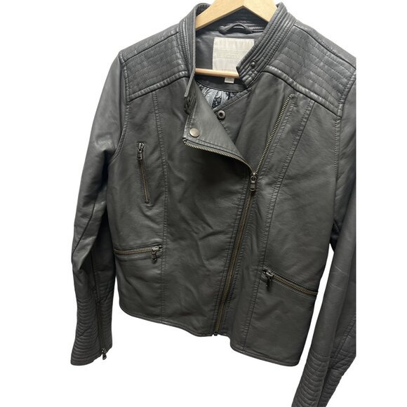 Anthropologie Ett:Twa Gray Vegan Leather Cropped Moto Jacket - Picture 3 of 12